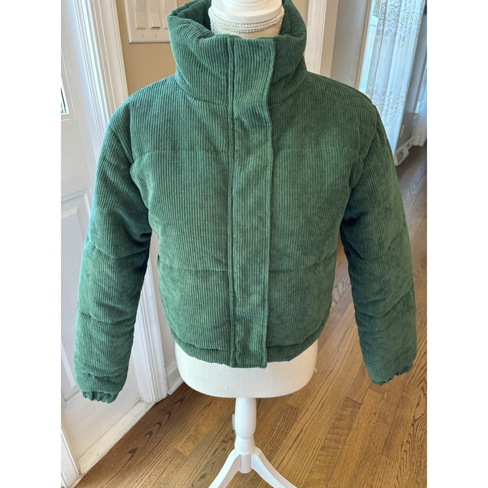 Say What! green corduroy puffer Stand Collar Jacket Wmn Large